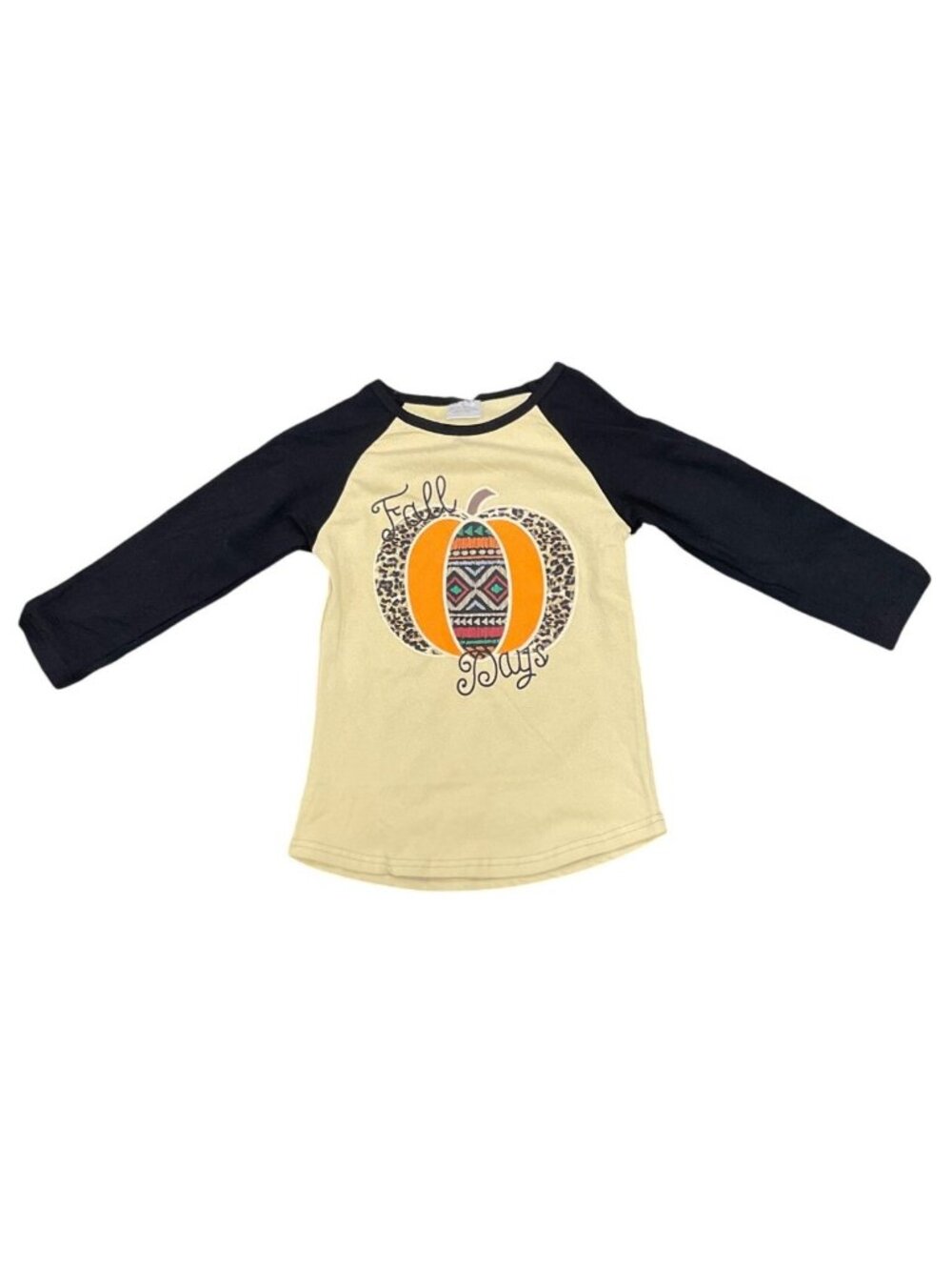 Kids Fall Days Raglan Shirt Beige & Black 3T With Pumpkin Graphic